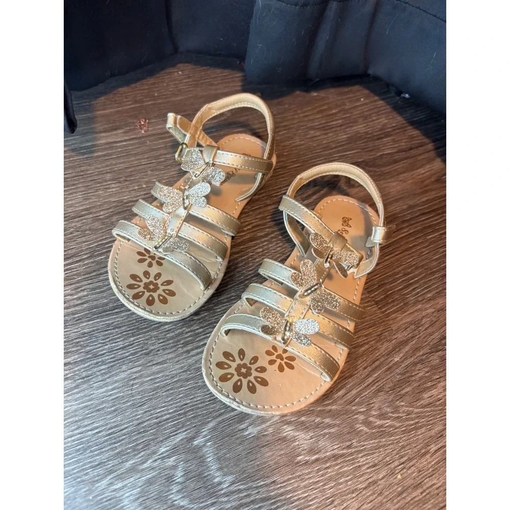 Self Esteem Girls Gold Glitter Butterfly Gladiator Sandals Size 11 LF88964
